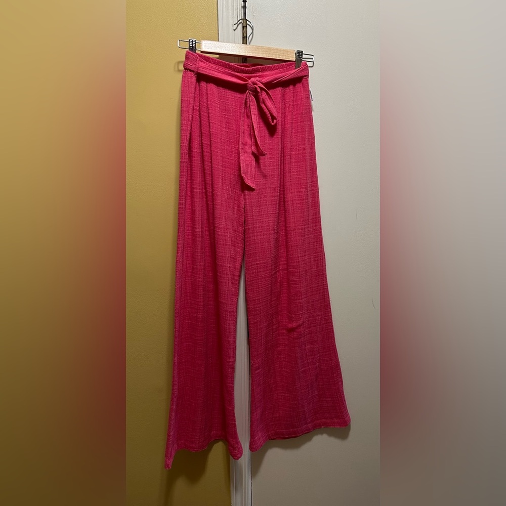 SISSTREVOLUTION I’M BREEZY Coral/Pink Gauzy Wide-Leg Tie-Waist Pants (S)